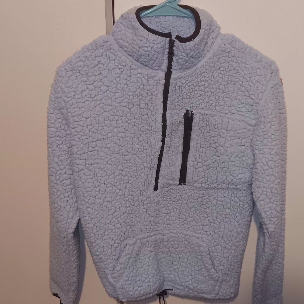 No Boundaries Men's Zip Up Sherpa Sweater - Light Blue
